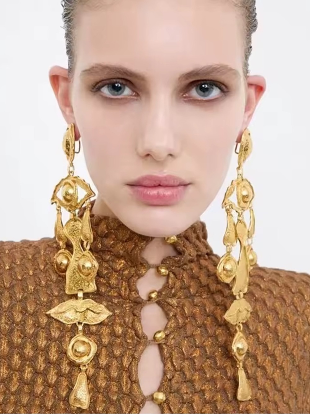 Anthropologie Gold Sculptural Drop Earrings